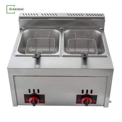 China Hot Selling Restaurant Stainless Steel 10L+10L Gas Heating Frying Machine Commercial Single Basket Gas Deep Fryer for sale