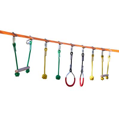 China Durable Kids Swinging Course Set Bars Fists Slackline Gym Rings Wooden Monkey Bars Hanging Obstacle Course Set Ninja Slackline for sale