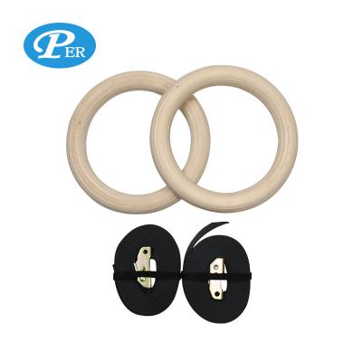 China Portable Fitness Gym Rings Wooden Gymnastic Ring Set Gymnastic Rings With Adjustable Straps for sale