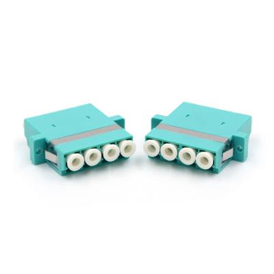 China LC 4 Core Coupler Multi Mode OM3 Aqua Color Quad Fiber Optic Adapter CE-FD-LC-OM3-QD for sale