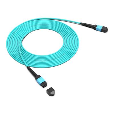 China Type B Aqua Color 12 Core OM3 MPO-MPO Patch Cord Fiber FTTX FTTH Cable LSZH 1 Meter for sale