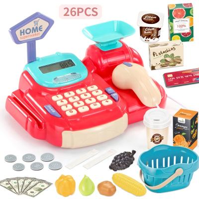 China PreschoolSets Toys 2021 Hot Sale Electronic Toys Light Up +Sound Cash Register Cart Supermarket Set Toy for sale