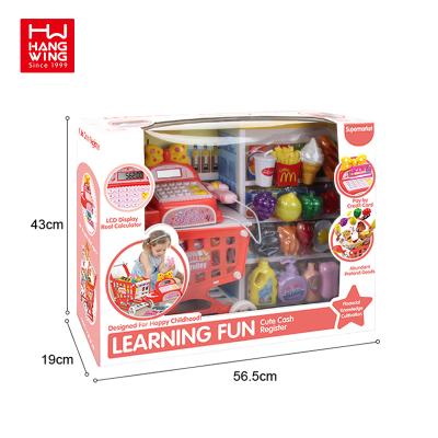 China Funny Educational Toy Kids Play House Simulation Of Supermarket Checkout Set Toy With Shopping Cart Caja Registadora Pink Cash Register Toy for sale