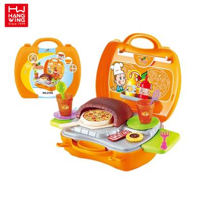 China Plastic Play Handle Portable Box Cooking Toys Pizza Packing Kitchen Toys For Girls for sale