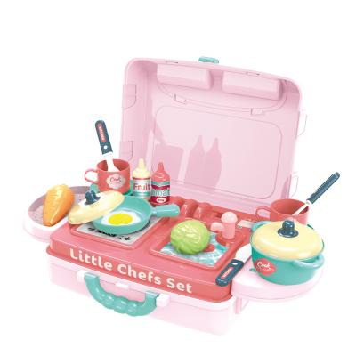 China Preschool Kids Play Set New 2 in 1 Portable Cooking Set Pretend Girls Toys Kids Kid Play Kitchen Toys for Girls for sale