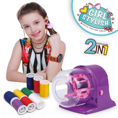 China New Design Non-Toxic Material 2 in 1 Kindergarten Girl Knitting Toy Commetic Jewelry Set Decorative Knitting Machine DIY Toy for sale