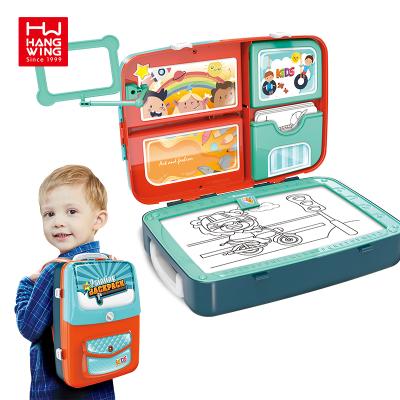 China DIY Paint Preschool Educational Toys 3 in 1 Kids Backpack Double Sided Drawing Board Study Set for sale