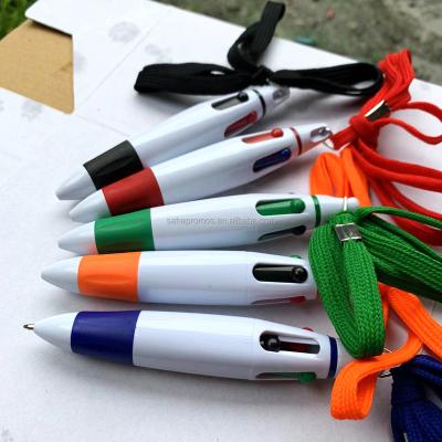 China Outdoor advertising multi-function ballpoint pen four-color loop mountaineering pen logo gift rope strap Pen Belt outdoor advertising pen for sale