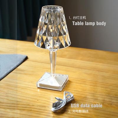 China Postmodern Portable Transparent Bedroom Prism Desk Led Bedside Light Acrylic USB Charging Crystal Diamond Table Lamps for sale