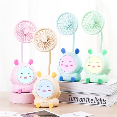 China Promotional Farming Gifts 3D Small Cartoon Animal Fan With Creative Night Light Fan Bedside Atmosphere Air Circulation Fan for sale