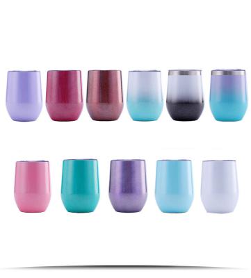 China 12OZ Disposable Sublimation Gradient Wine Tumbler Cups Customized Logo Egg Shape Stainless Steel Empty Wine Tumblers With Optional Lids for sale