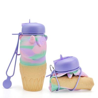 China OEM Design Sustainable Cartoon Shaped BPA Free Collapsible Silicone Collapsible Outdoor Sport Travel Anti-slipped Silicone Drinking Water Bottle for sale