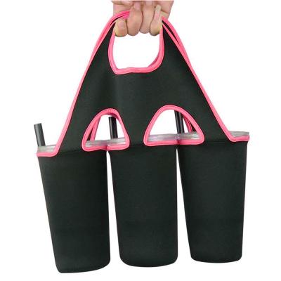 China Neoprene Coffee Beverage Carrier Mug Holder Insulated Reusable Insulated Carrier Tote Bag for sale