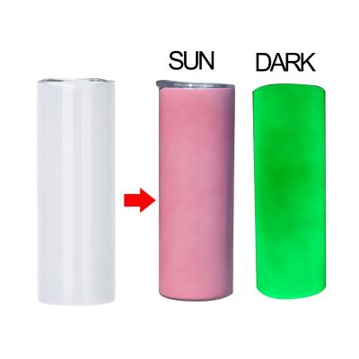 China 20oz Durable Three In One Sublimation Blank Stainless Steel Straight Double Wall Insulated UV Color Changing Glow In The Dark Tumbler for sale