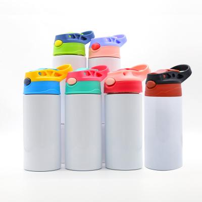 China USA Warehouse 12oz 350ml Disposable Sublimation Blanks Kids Cup Stainless Steel Water Bottle Kids Sublimation Straight Tumbler Flip Top for sale