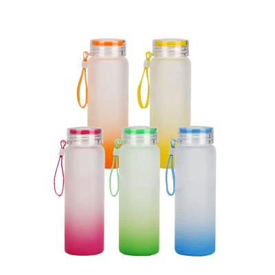 China Wholesale Viable Sublimation 17oz White Color Glass Tea Cup Mixed Gradient Frosted Glass Water Bottle For Sublimation for sale