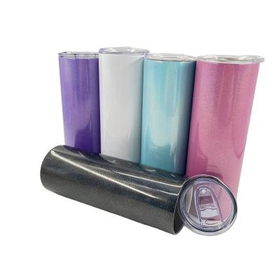 China Wholesale Disposable 20oz Stainless Steel Skinny Straight Blank USA Warehouse RTS Glitter Sublimation Colored Tumbler With Straw And Lid for sale