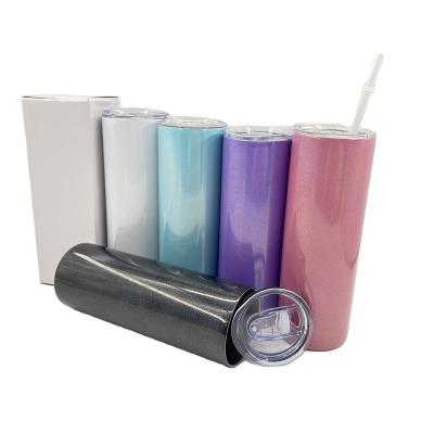 China Free Shipping US Warehouse Wholesale Disposable 20oz Glitter Tumbler Mugs Straight Skinny Blanks Heat Press Sublimation Tumbler With Straw for sale