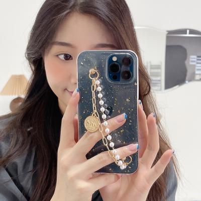 China Anti-fall Fashion Pearl Chain Design TPU Mobile Phone Back Cover Shockproof Soft Housing For iPhone 12 13 Pro Max Case for sale