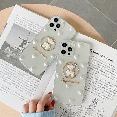 China Lovely Heart Anti-fall Transparent TPU Bear Design Mobile Phone Back Cover Shockproof Soft Housing For iPhone 12 13 Pro Max Case for sale