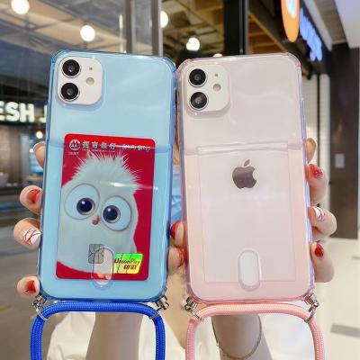 China Anti-Drop Transparent TPU Cross Body Soft Cell Phone Back Cover Case For iPhone 7 8 plus X Xs Xr 11 12 13 pro max for sale