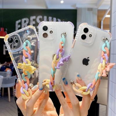 China Transparent Anti-drop Mobile Phone Protect Back Cover Shell For iPhone 12 13 pro Max Case With Rainbow Chain for sale