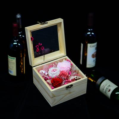 China Wholesale beautiful colorful decorative flower preserved roses in wooden gift box for valentine gifts birthday present for sale