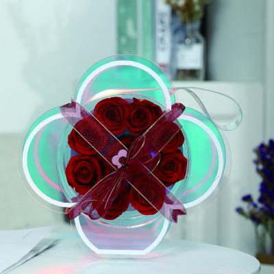 China Real Romantic Preserved Rose In Acrylic Four Leaf Clover Rose Box Wholesale Beautiful Acrylic For Valentine's Day Birthday Gift for sale