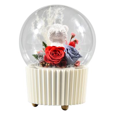 China Party Favor Wholesale Best Selling Preserved Flower Roses Cogwheels Music Box Flower Mounted For Gift for sale