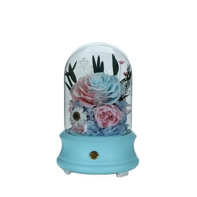 China High quality wholesale hot sale gifts birthday gift high quality preserved flowers rose bluetooth speaker music box double color pink for decorative gift for sale