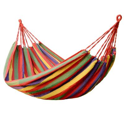 China Lightweight And Strong Outdoor Colorful Single Hammock Rainbow Canvas Cotton Sleep Bed Camping Hammock Portable Hanging Tent for sale