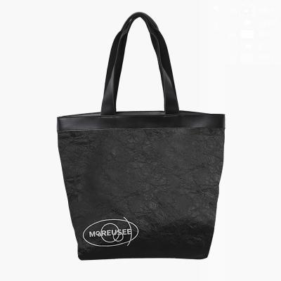 China Folding Tyvek Shopping Bag Tote Shoulder Bags With Leather Stylish Promotional Reusable Paper Hand for sale