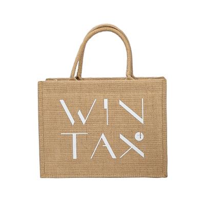 China Custom Folding Promotional Biodegrade Jute Tote Bags With Logo Burlap Grocery Bags for sale