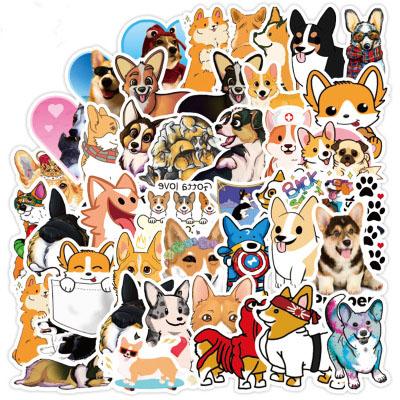 China Cute Gift Box Stickers Pet Corgi Dog Vinyl Laptop Stickers Pack For Water Cup Notebook Luggage Suitcase for sale