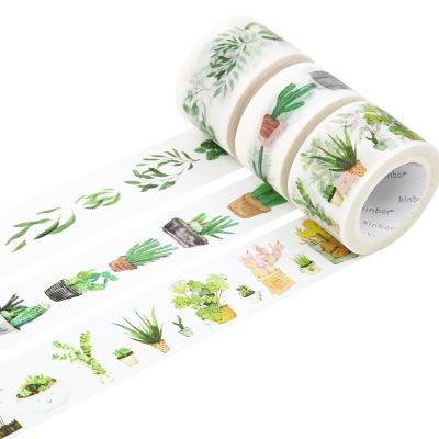 China Waterproof Green Leaves Cactus Journal Washi Tape Set DIY Scrapbooking Adhesive Tape Sticker Label Tape for sale