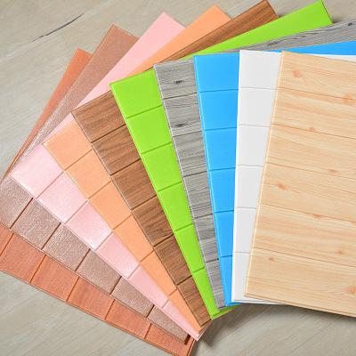 China 3d foam wall stickers foam wall sticker self adhesive wood grain 3d foam board wallpaper new for home decoration for sale