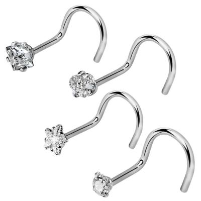 China Wholesale FASHIONABLE Stainless Steel L-Shape Nose Ring Circle Shape Diamond Nose Stud Nasal Piercing Jewelry for sale