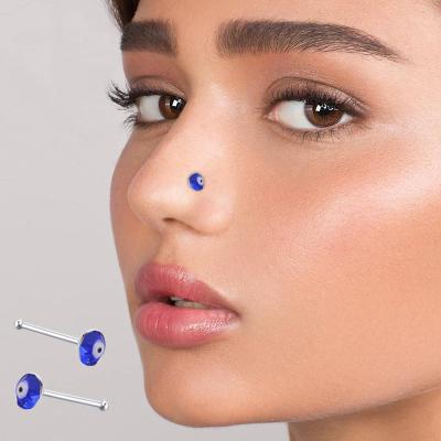 China Vintage Stainless Steel Gold Body Jewelry Evil Blue Eyes Stud Nose Piercing Ring Pretty Nose Stud for sale