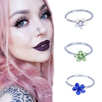 China Romantic Custom Body Jewelry Piercing Nose Studs Rings Circles Tasty Gemstone Tiny Circles Rose Flower Nose Ring for sale