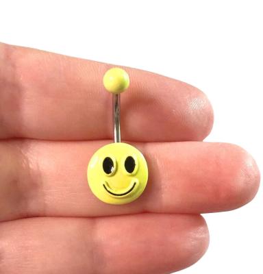 China 2021 New Stainless Steel FASHIONABLE Belly Button Ring Custom Smile Face Belly Piercing Ring for sale