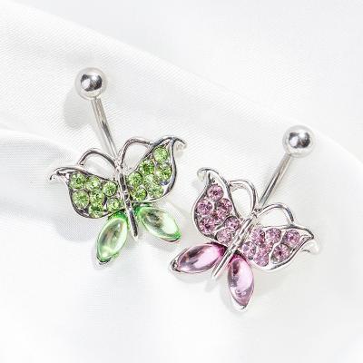 China 2021 Wholesale Romantic Belly Button Ring Zircon Butterfly Body Jewelry Perforation Belly Ring for sale