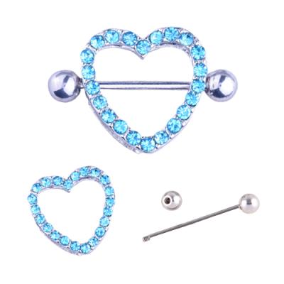 China Wholesale Unique Romantic Crystal Barbells Piercing Jewelry Nipple Shield Stainless Steel Heart Nipple Rings for sale