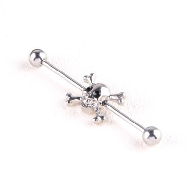 China Romantic Double Ear Hole Long Ear Studs Cute Surgical Steel Barbell Skull Charms Piercing Jewelry for sale