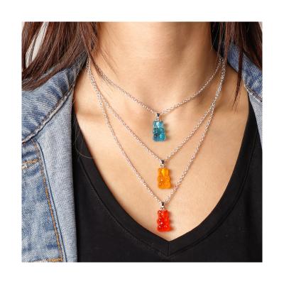 China Hip Hop Disco Fun Fondant Cute Jelly Color Dainty Colorful Custom Pendant Bear Layered Necklace for sale