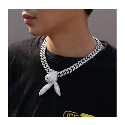 China New Stainless Steel Big Bunny Zircon Necklace Men's Hip Hop Pendant Necklace Punk 2021 Fashion Jewelry for sale