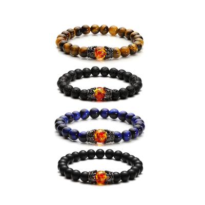 China Trendy Crown Natural Stone Hematite Man Tiger Eye Bracelet Black Beaded Bracelets for sale