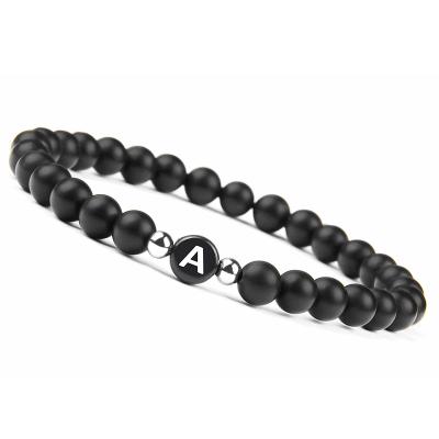 China FASHIONABLE Bracelets and Elastic Bracelets Women and Man Unisex Couple Letters Black Agate Beaded Bracelets for sale