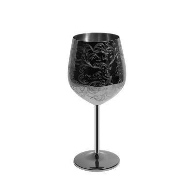 China Viable Stainless Steel Wine Glasses with Black Plated Etched with Intricate and Authentic Baroque Engravings Royal Style Wine Goblets for sale