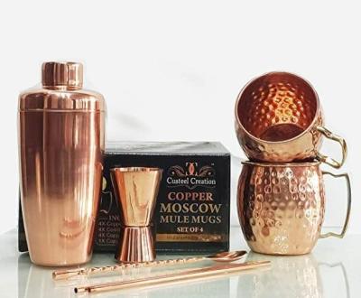 China Durable Hammered Stainless Steel Solid Copper Plated Cocktail Shaker Set With for sale