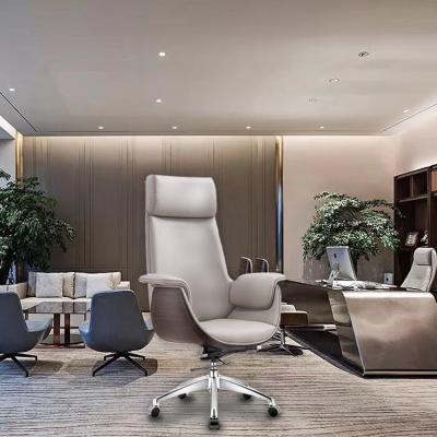 China PU(Height)Adjustable Furniture Commercial Fashion Executive Office Luxury Wood Leather Swivel Chair for sale